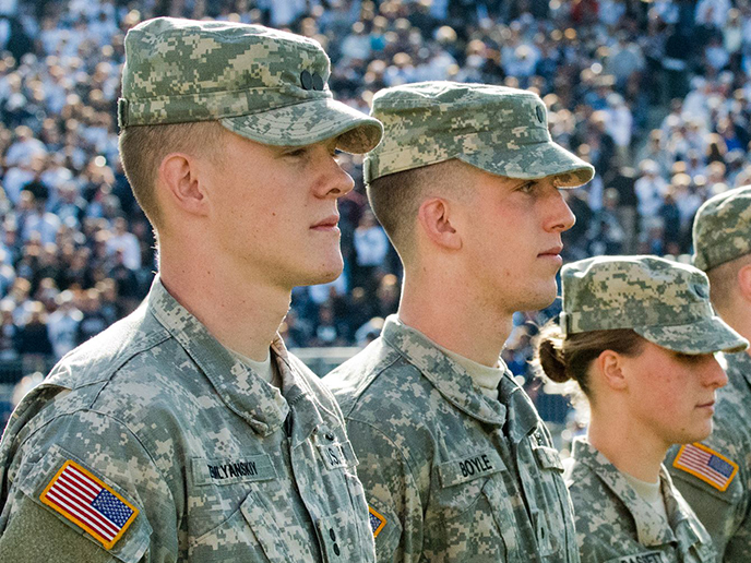 Veteran and Military students being honored at Beaver Stadium.