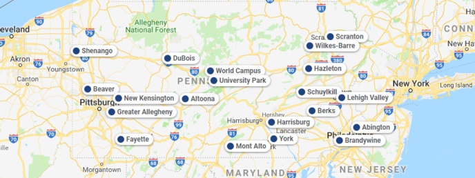 penn state campuses map Campuses Undergraduate Admissions penn state campuses map